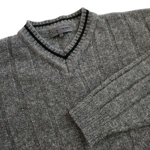 COBB Grey Wool Blend Ribbed V-Neck Sweater size large